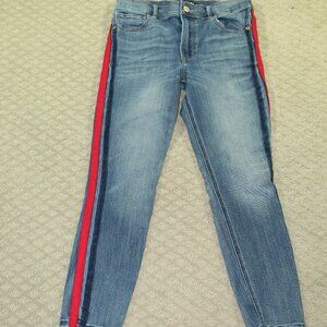 Express Blue Jeans Leggings Stretch Ankle Grunge Y2k Striped Womens Size 6 Denim